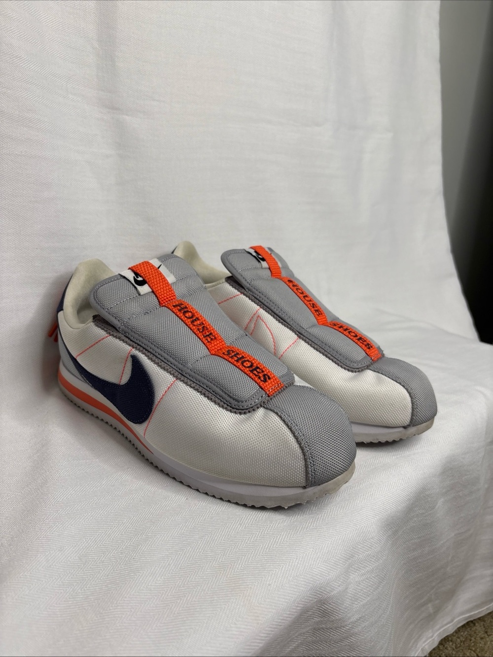 Nike Cortez Slip-On Sneakers in White, Gray, Navy & Orange size 9.5